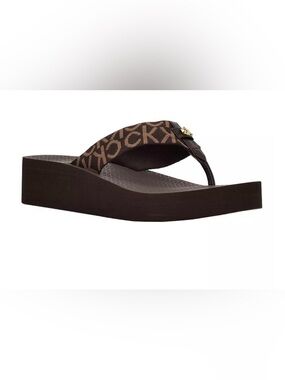 Calvin Klein Brown Logo Wedge Flip Sandal with Gold Accent